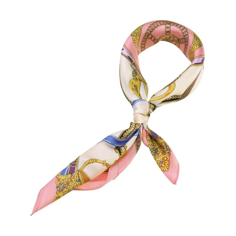 Women Fashionable Pink Purple Print Silk Square Scarf